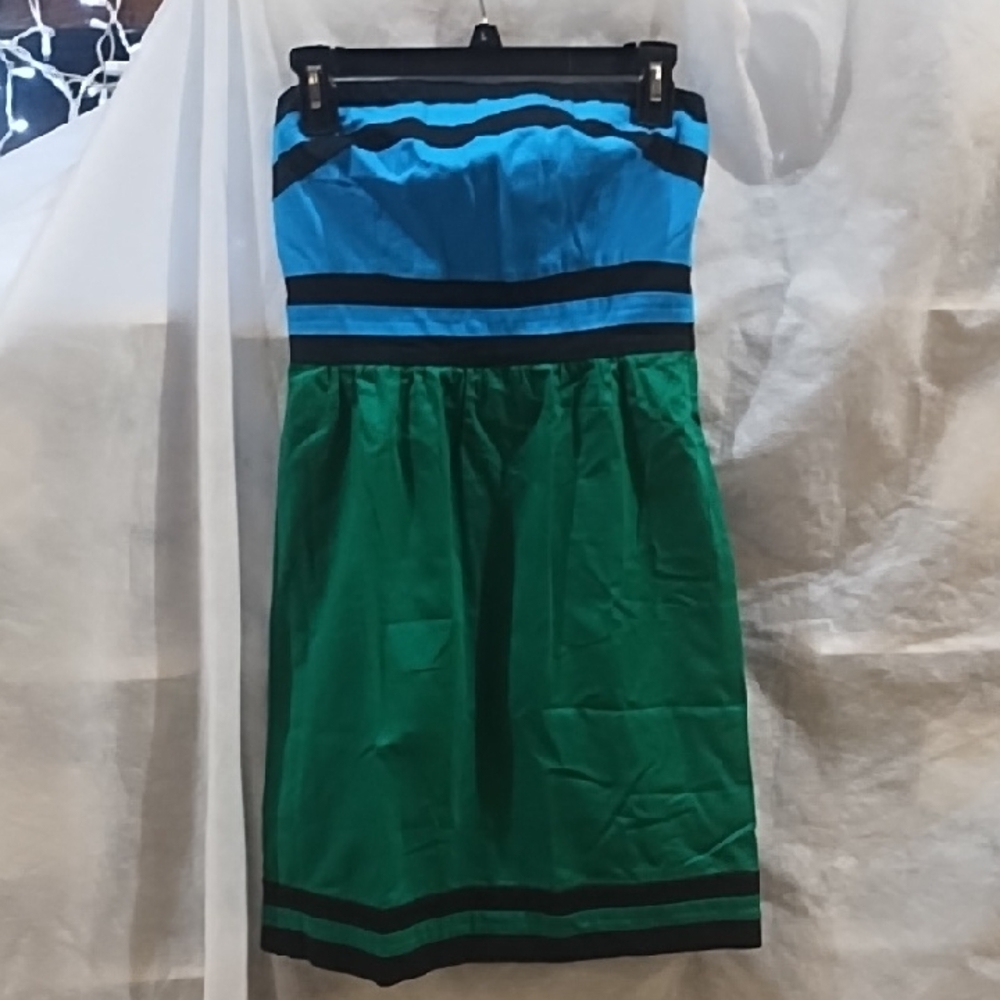 The Limited Strapless Dress in Blue and Green